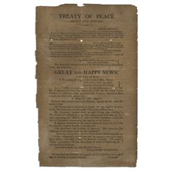 Exceedingly Rare Broadside From The War of 1812 Announcing, ''...A treaty of peace between this coun