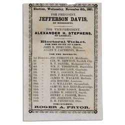 Confederate Election Ballot for Jefferson Davis -- From Virginia in 1861 -- Rare