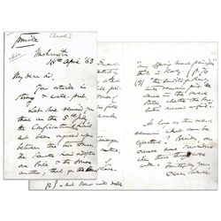 Charles Sumner 1863 Autograph Letter Signed as Senator -- Regarding Slavery & a Detailed Critique of