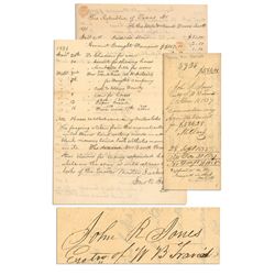 Outstanding Texas Artifact -- the Original Receipt for Alamo Expenses Incurred by William Barret Tra