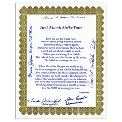 WWII Poem Signed by Five Enola Gay Crew Members -- Tom Ferebee, Theodore Van Kirk, Morris Jeppson, G