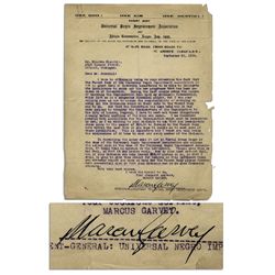 Marcus Garvey Letter Signed From 1934 -- On Universal Negro Improvement Association Stationery