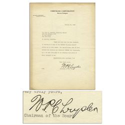 Walter Chrysler 1928 Typed Letter Signed