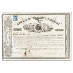 American Express Stock Certificate Signed by Its Founders Henry Wells & William Fargo