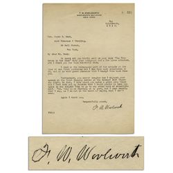 Five-and-Dime Entrepreneur Frank W. Woolworth Typed Letter Signed to Politician James Beck -- ''...N