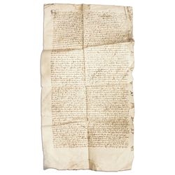 14th Century Medieval French Document -- Exquisite Calligraphy, Measuring 12'' x 23.5''