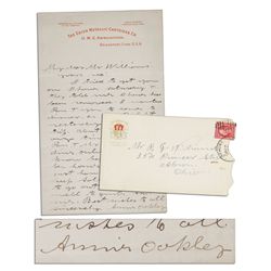 Superstar Sharpshooter Annie Oakley Autograph Letter Signed -- ''...Don't know just how long I will 