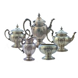 Exquisite Five-Piece Sterling Towle Tea and Coffee Service -- Royal Windsor Pattern Set by Legendary