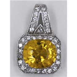 Nat. Yellow Sapphire 5.66ct w/ Diamond Pendant