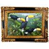 Image 1 : EUROPEAN 20TH CENTURY, oil on canvas; 24 inches by 36 inches; "A  Study of Colorful Tucans"…