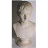 Image 1 : CARRARA MARBLE BUST OF A YOUNG CLASSICAL MAN, mid 19th  century, modeled on a circular socle; 21 …