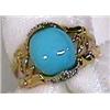 Image 1 : 14 KT. YELLOW GOLD, DIAMOND AND TURQUOISE RING, the diamonds  totaling approximately .13 cts. (Si…