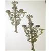 Image 1 : PAIR OF LOUIS XVI STYLE VERDIGRIS PATINATED BRONZE THREE-LIGHT WALL  SCONCES, having trumpet desi…