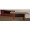 Image 1 : CONTEMPORARY WALNUT AND EBONIZED TRIM TABLE DESK AND CREDENZA; the  desk 35 inches by 71 inches, …