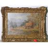 Image 1 : N. WILLESBY (English, 19th Century) oil on canvas; 13 inches by  18-1/2 inches; "Hay Wagon in a F…