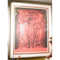 RUFINO TAMAYO (Mexican, 1899-1991), framed limited edition  lithograph, "Femme Sur Fond Rouge", 1…