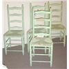 Image 1 : SET OF FOUR GREEN PAINTED PINE LADDERBACK RUSH SEAT SIDE CHAIRS,  early 20th century…