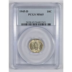 1945-D MERCURY DIME, PCGS MS-65