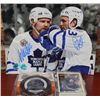 Image 1 : Toronto Maple Leaf's Wendel Clark & Doug  Gilmour Signed 8x10 with Maple Leaf Gardens  Puck & Packag