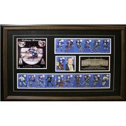 Toronto Maple Leaf Tall Boys Collector Frame  with 8x10 Hand Signed by Johnny Bower-  Certificate of