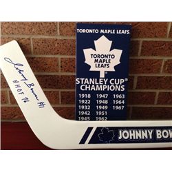 Hockey Hall of Fame  Johnny Bower     Hand  Signed Goalie Stick with Stanley Cup Canvas   