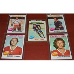 Lot of 5 Old Hockey Cards- Ed Giacomin,  Jacques Lemaire, Jean Ratelle, Danny Gare,  Larry Robinson