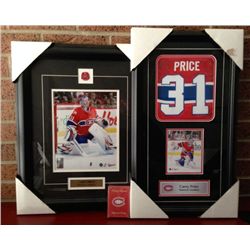 Carey Price, Framed 8x10 Action Photo with  Pin & Plate, and Framd Jersey Print 8x17  Inches