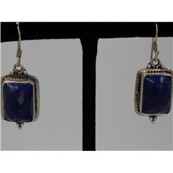 Sterling Silver .925 Vintage Blue Gem Stone Earrings