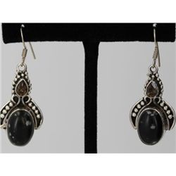 Sterling Silver .925 Vintage Black Gem Earrings