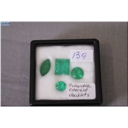 Four loose Columbian emerald doublet gemstones including round, marquise and emerald cut