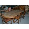 Image 1 : Antique Mission style split pedestal round oak 45" dining table with five insert leafs and six chair