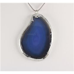 Organic Natural Blue Gray Agate Big Slice Pendant