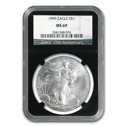 1999 Silver American Eagle (NGC MS-69) (Retro Black Ins