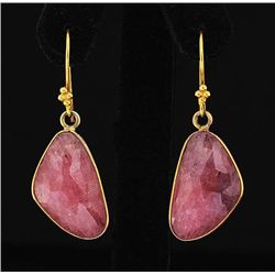 Pink Sapphire 34.94ctw Gold Plated Brass Earring