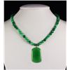Green Jade Beaded Charm Necklace with Slab Jade Pendant