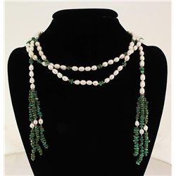 371.43CTW 55in. FASHION SCARF PEARL & TURQUOISE NECKLAC