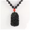 Jade Snake Dragon Necklace with Black Agate Beads