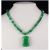 Green Jade Beaded Charm Necklace with Slab Jade Pendant