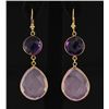Amethyst&Rose Qrtz 63.15ctw Gold Plated Brass Earring