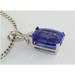 14K White Gold Pendant Emerald Cushion Tanzanite Stone