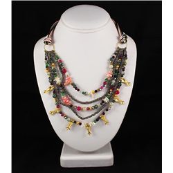 Semi Precious Gemstone Beads Handmade Organza Necklace