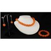Image 1 : Handknotted Hot Orange Jade Necklace Set Jewelry