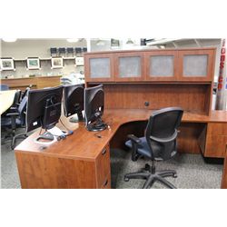 CHERRY BOW FRONT RH EXECUTIVE L-SHAPE DESK / HUTCH