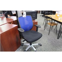 BLUE AND BLACK MESH BACK TASK CHAIR