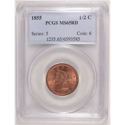 1855 1/2 CENT PCGS MS-65 RED