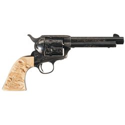Engraved Colt First Generation Single Action Army Revolver with Buffalo Carved Ivory Grips and Facto