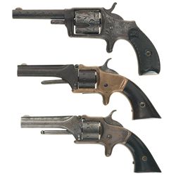 Collector's Lot of Three Spur Trigger Pocket Revolvers -A) Engraved Hopkins & Allen Blue Jacket No. 