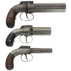 Collector's Lot of Three Percussion Handguns -A) Engraved Allen & Thurber Pepperbox