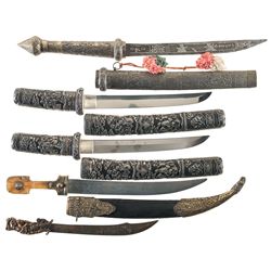 Four Knives and a Gilt Accented Figural Letter Opener