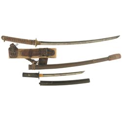 Two Japanese Blades, One with Gold Lacquered Signed Saya
